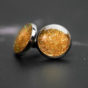 Gold Glitter Stud Earrings / Resin Earrings